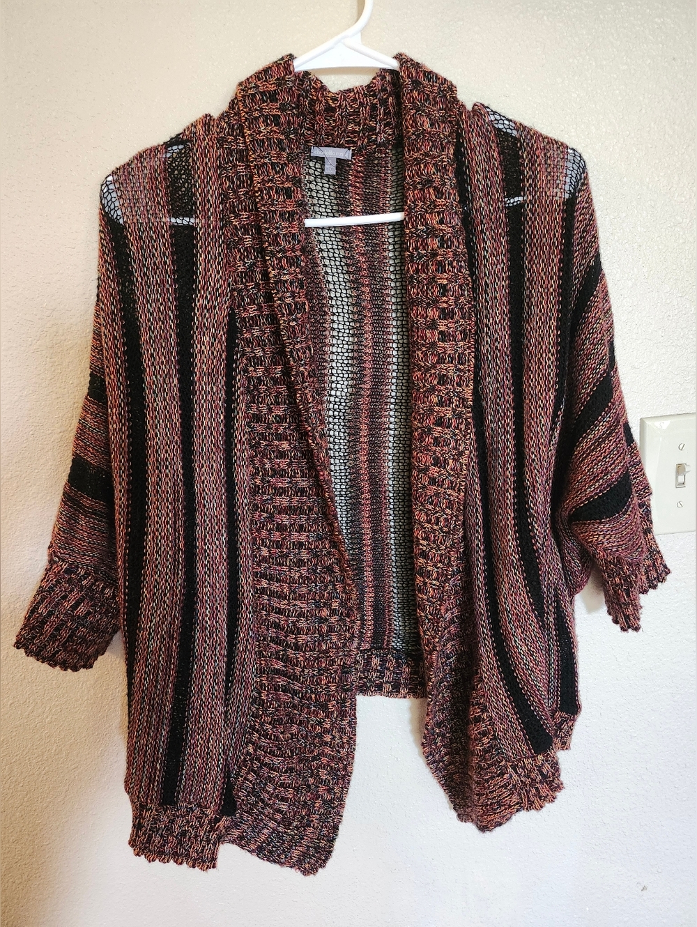 Charlotte Russe Confetti Y2k Vintage Crochet  Striped Knit Cardi Rainbow Black